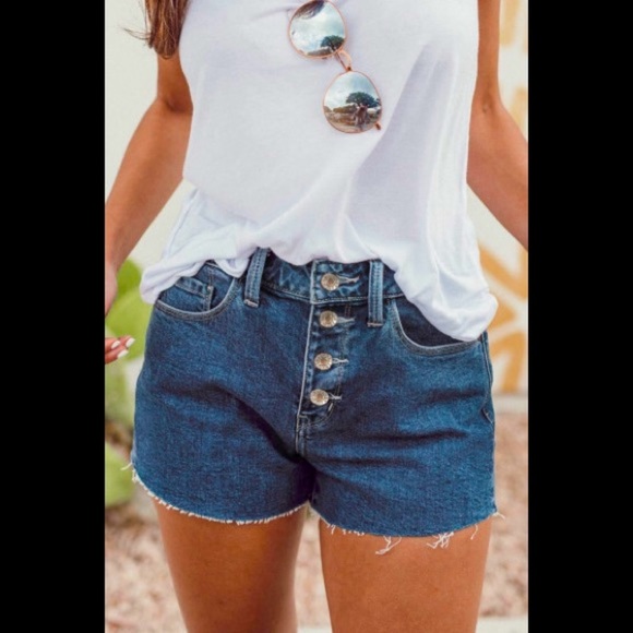 Dark Blue Cut Offs Buttons Fly Design Denim/ Jean Shorts - Picture 2 of 5